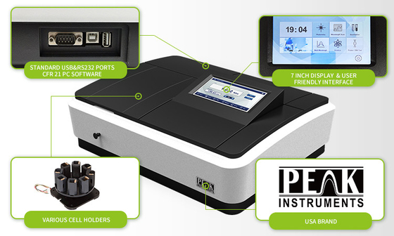 Pantalla táctil LCD Lámpara de xenón de 2nm de doble haz UV Espectrofotómetro visible con salida de datos USB HOST